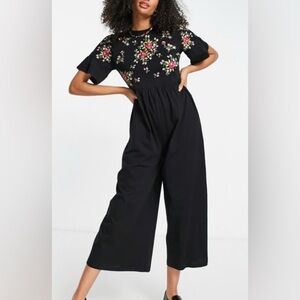 ASOS Black Floral Embroidered Jumpsuit